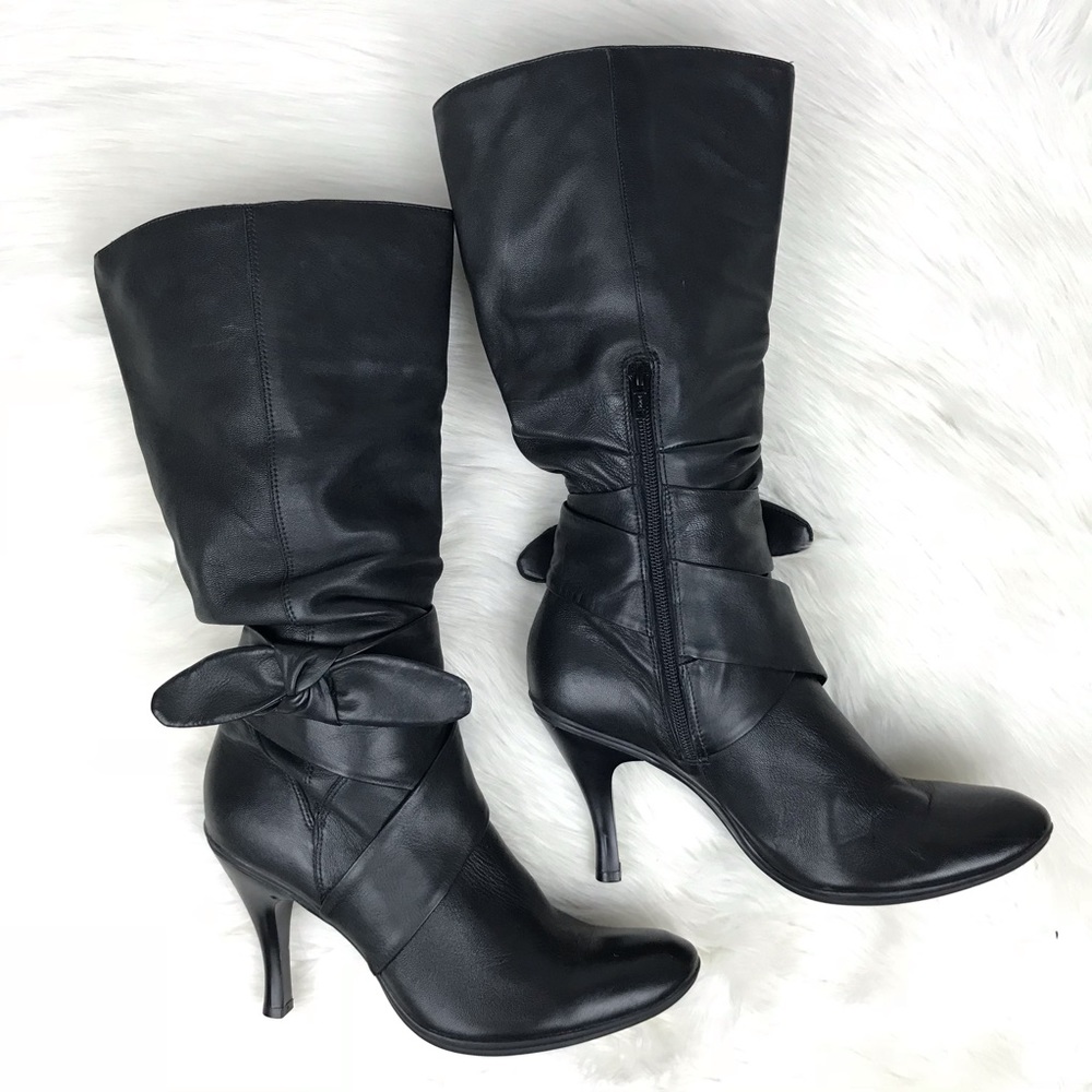 Gianni Bini Black Glove leather long boots bow 10